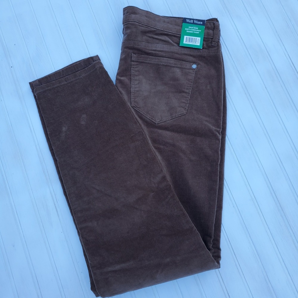 Well Worn Women's High Rise Corduroy Pants, Brown,‎ Size 12/32